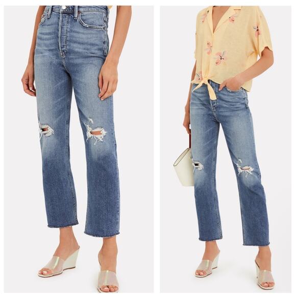NWOT Re/Done Straight Leg Jean Size 25 Ultra High Rise 70s Stove Pipe Distressed - Picture 1 of 16